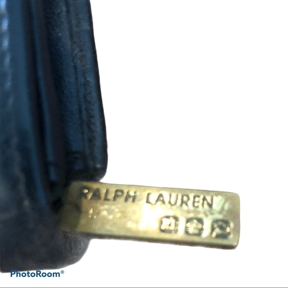VTG Ralph Lauren Black Leather Wallet Brass Retro Collectible Zipper Logo - Picture 4 of 5